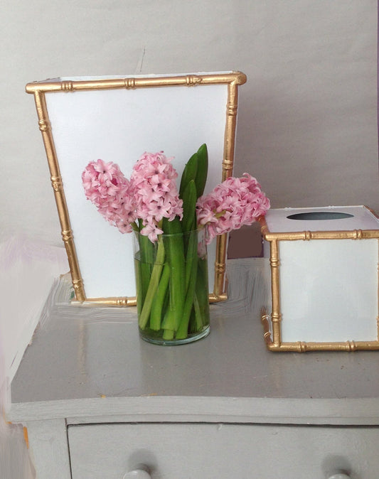 Bamboo Tissue Box Holder in white