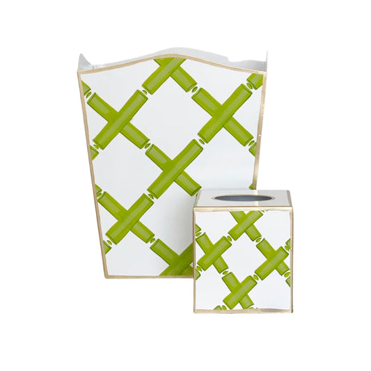 Bamboo Lattice in Green Wastebasket, Tissue Box by Dana Gibson