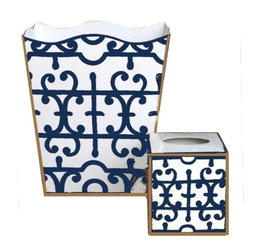 Navy or Gold Klimt Wastebasket and Tissue Box, Tissue Box Sold Separately