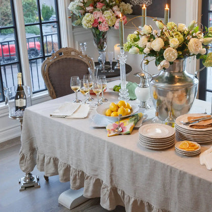 Rectangular Linen Tablecloth with Ruffle by Crown Linen Designs