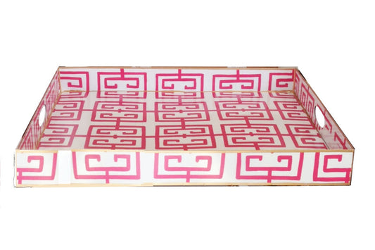 Rectangle Decorative Serving Tray in Pink Fret by Dana Gibson