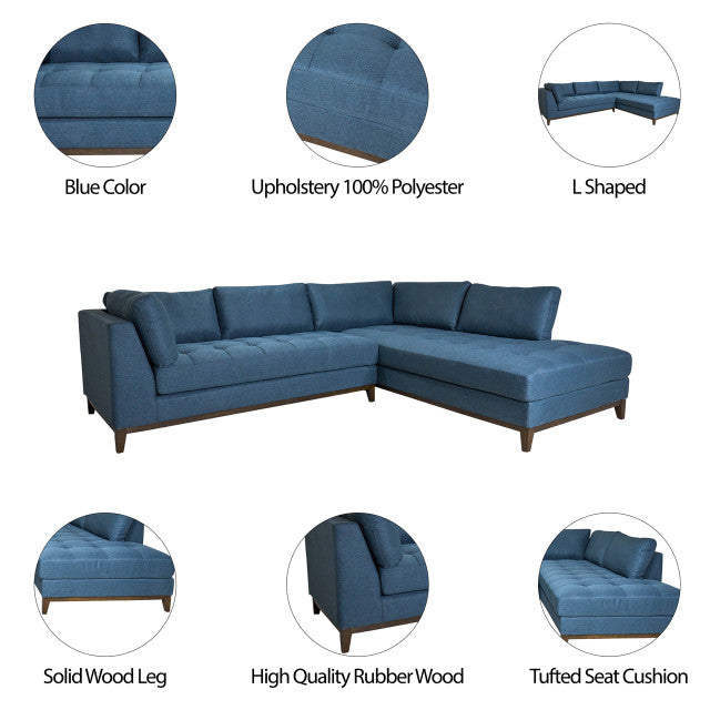 Sagebrook Modern Fixed Corner Sofa Blue Gray