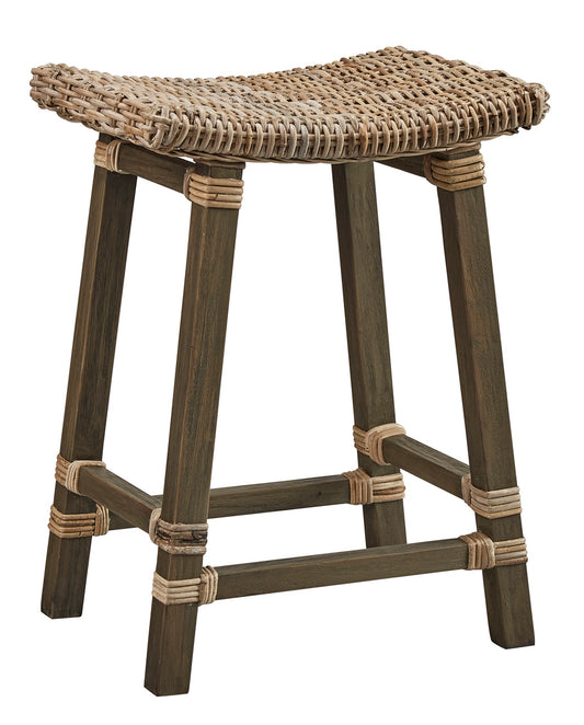 Tiki Bar Stool - Bleached Mahogany & Handwoven Kubu by Furniture Classics