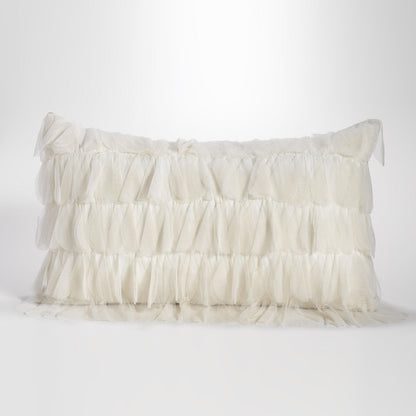 Chichi Ivory Cascading Tulle Petal Decorative Lumbar Pillow 16" x 26" by Couture Dreams