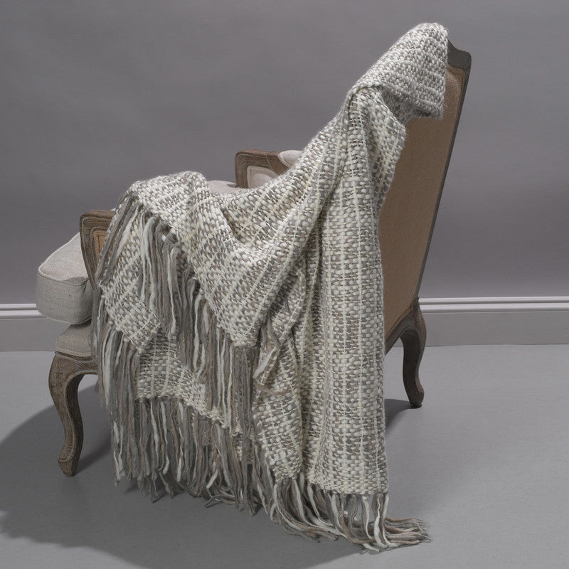 Cozi Grey Ivory Knit Throw with Fringe 50" x 70"