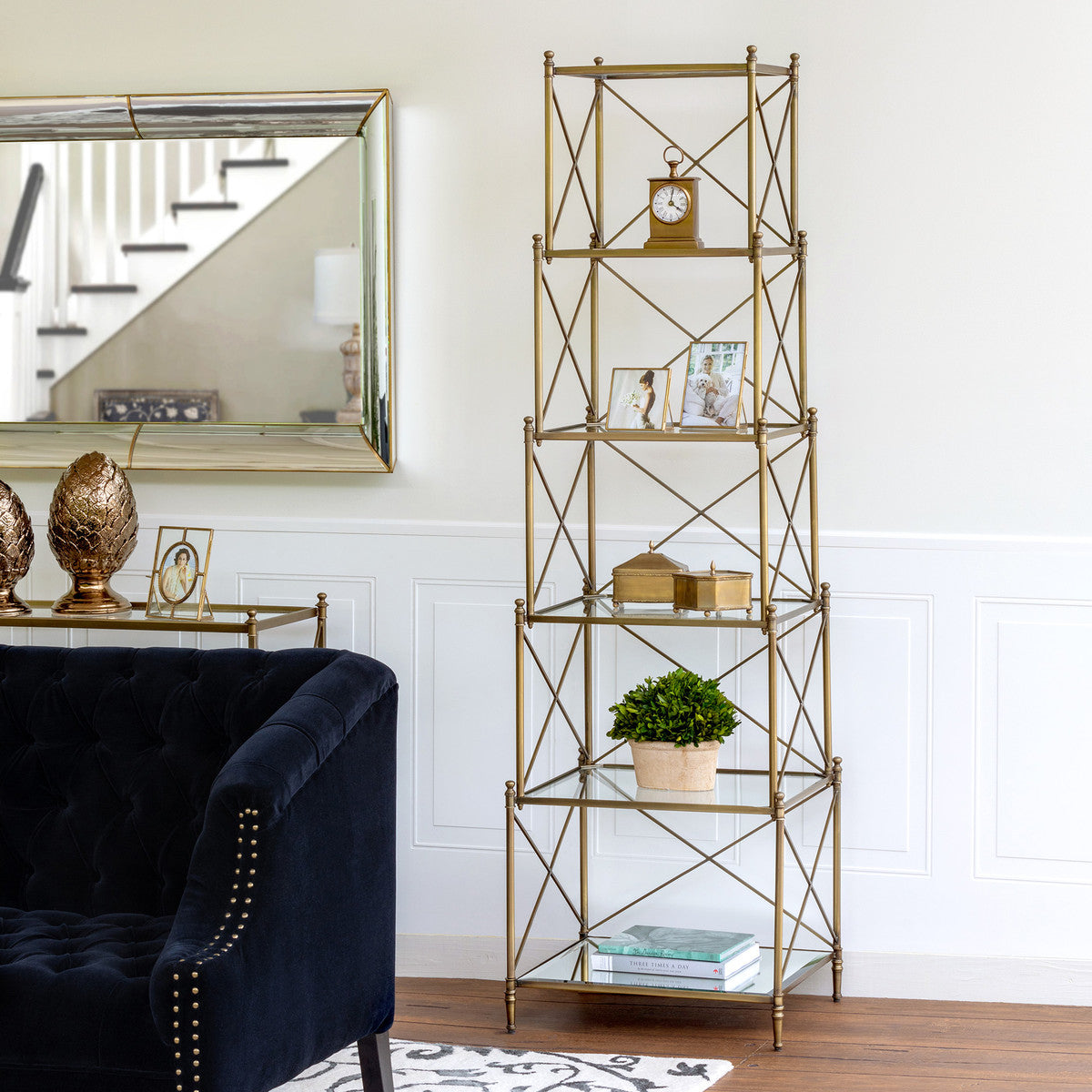 Hampton Etagere Brass Bookcase