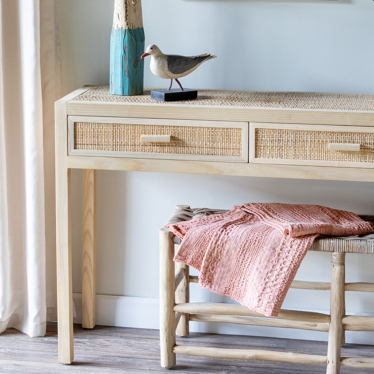 Marissa Teak and Rattan Console Table