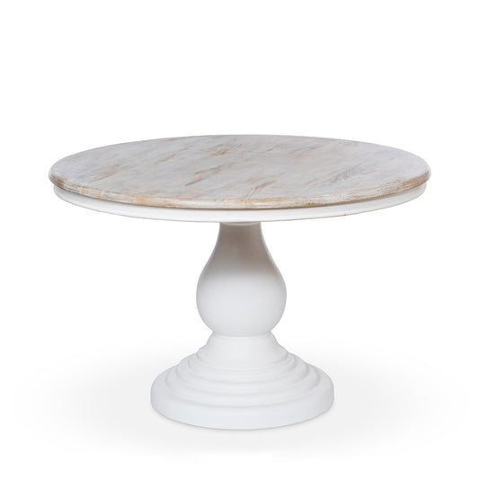 Meryl Pedestal Round Dining Table, Whitewashed Finish