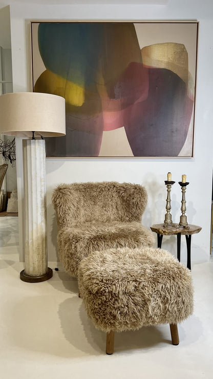 New Zealand Sheepskin Chair and Ottoman by Tara Shaw