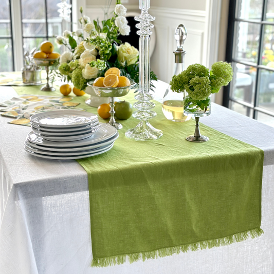 Citron Green Table Runner with Fringe