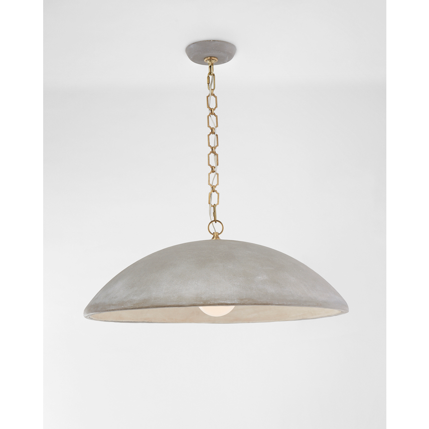 Elliot Grande Pendant Portland Grey shown with light turned on