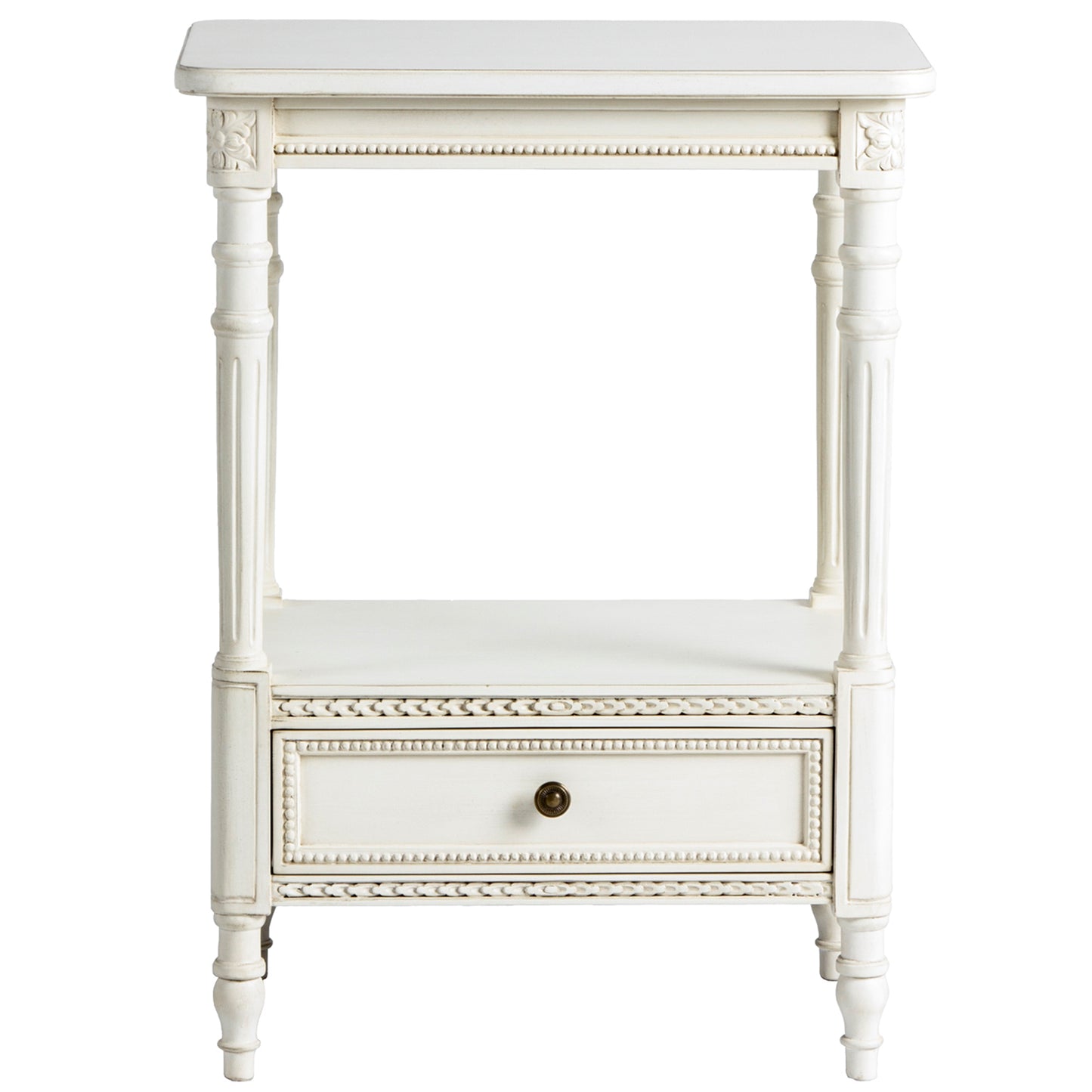 Cream Small 2 Shelf Table with Drawer - Nightstand | Free Shipping