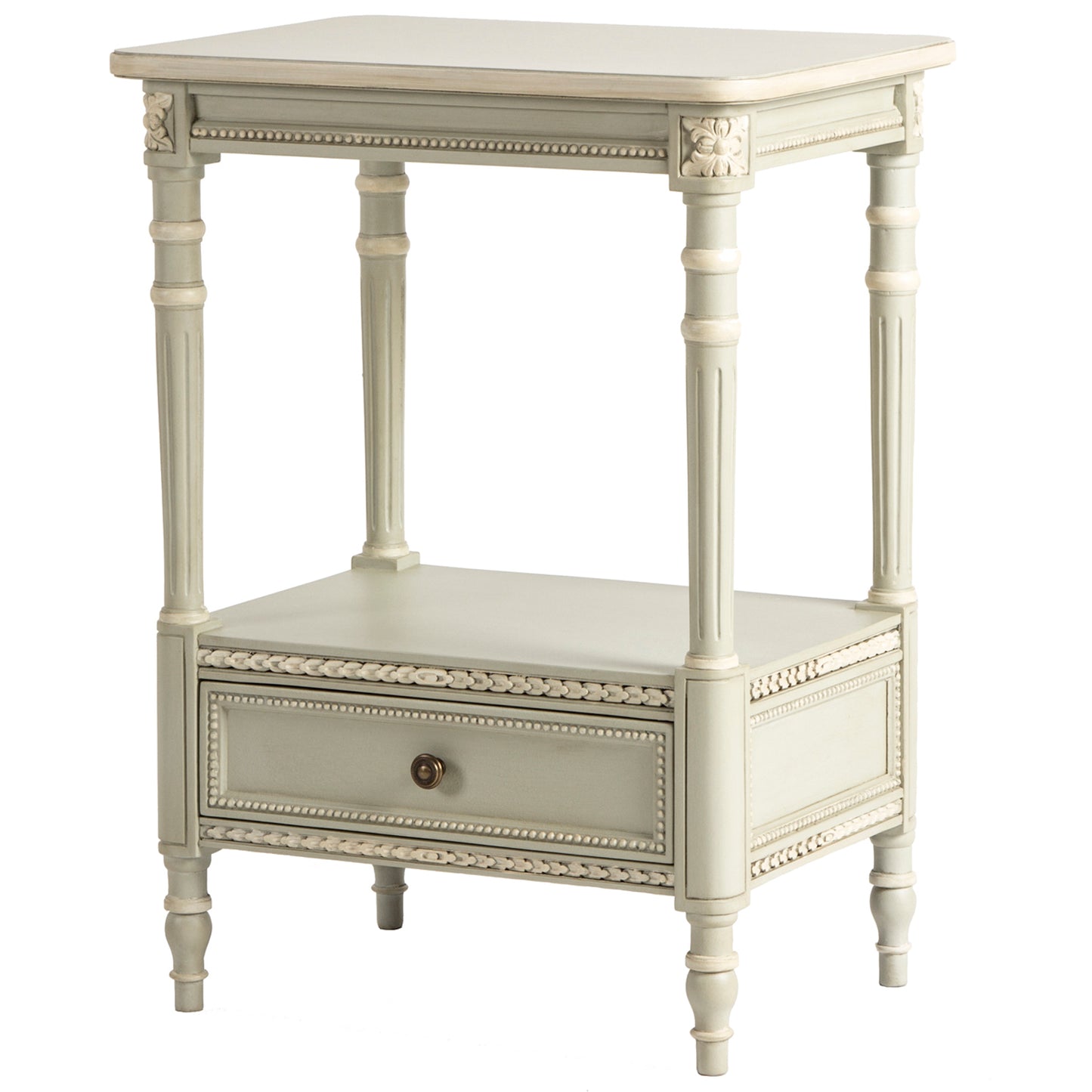 Cream Small 2 Shelf Table with Drawer - Nightstand | Free Shipping