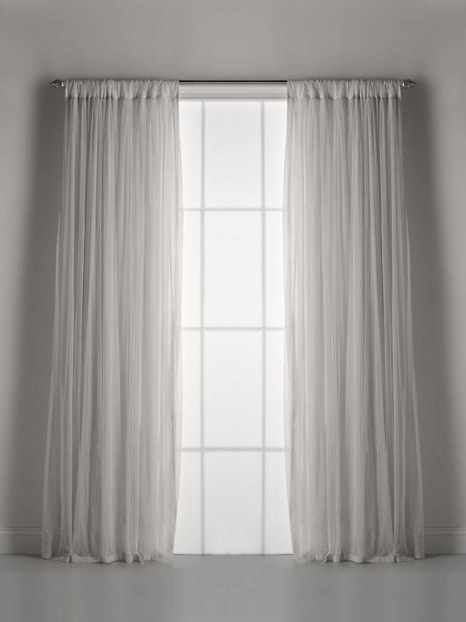 Whisper Grey Gathered Tulle Semi Sheer With Lining Window Curtains 108"