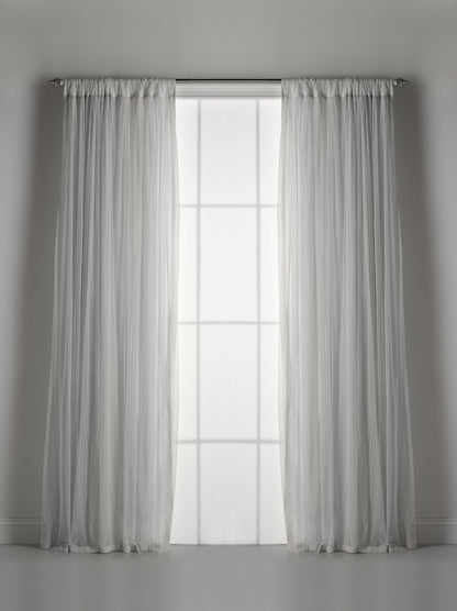 Whisper Grey Gathered Tulle Semi Sheer With Lining Window Curtains 108"