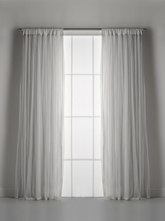 Whisper Grey Gathered Tulle Semi Sheer With Lining Window Curtains 108"