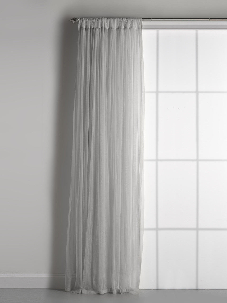 Whisper Grey Gathered Tulle Semi Sheer With Lining Window Curtains 108"