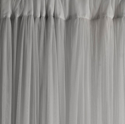 Whisper Grey Gathered Tulle Semi Sheer With Lining Window Curtains 108"