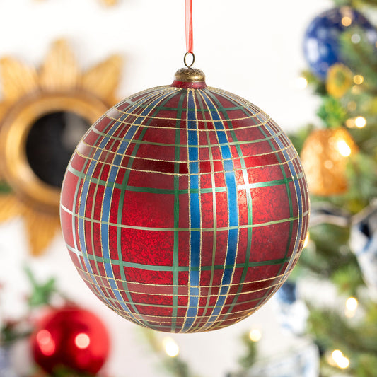 Hand Painted Plaid Glass Ball Ornament Sets of 2