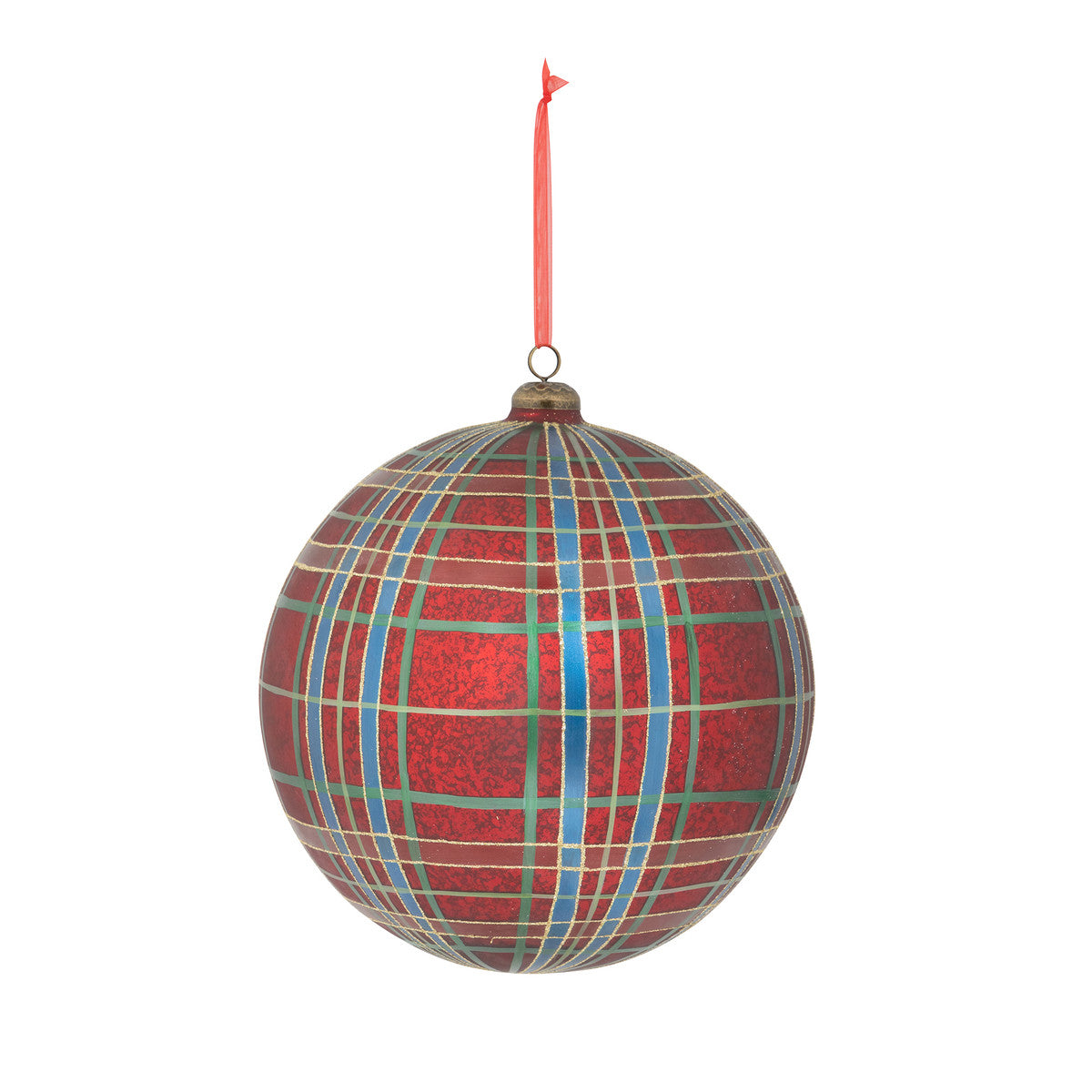 Hand Painted Plaid Glass Ball Ornament Sets of 2