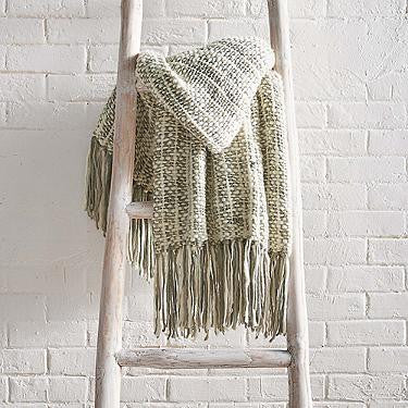 Cozi Grey Ivory Knit Throw with Fringe 50" x 70"