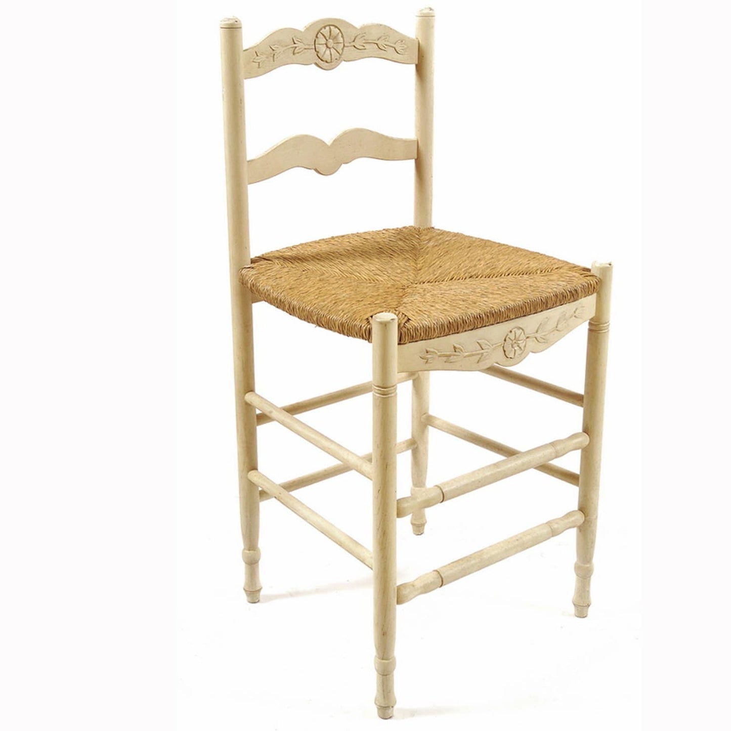 Provence Creme Ladderback Bar Stools 24" with Rush Seats Set of 2 - Maison de Kristine