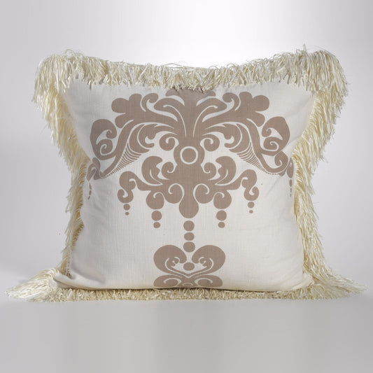 Enchantique Ivory and Sable/Taupe Stonewashed Cotton Decorative Throw Pillow with Fringe  22"Sq ea