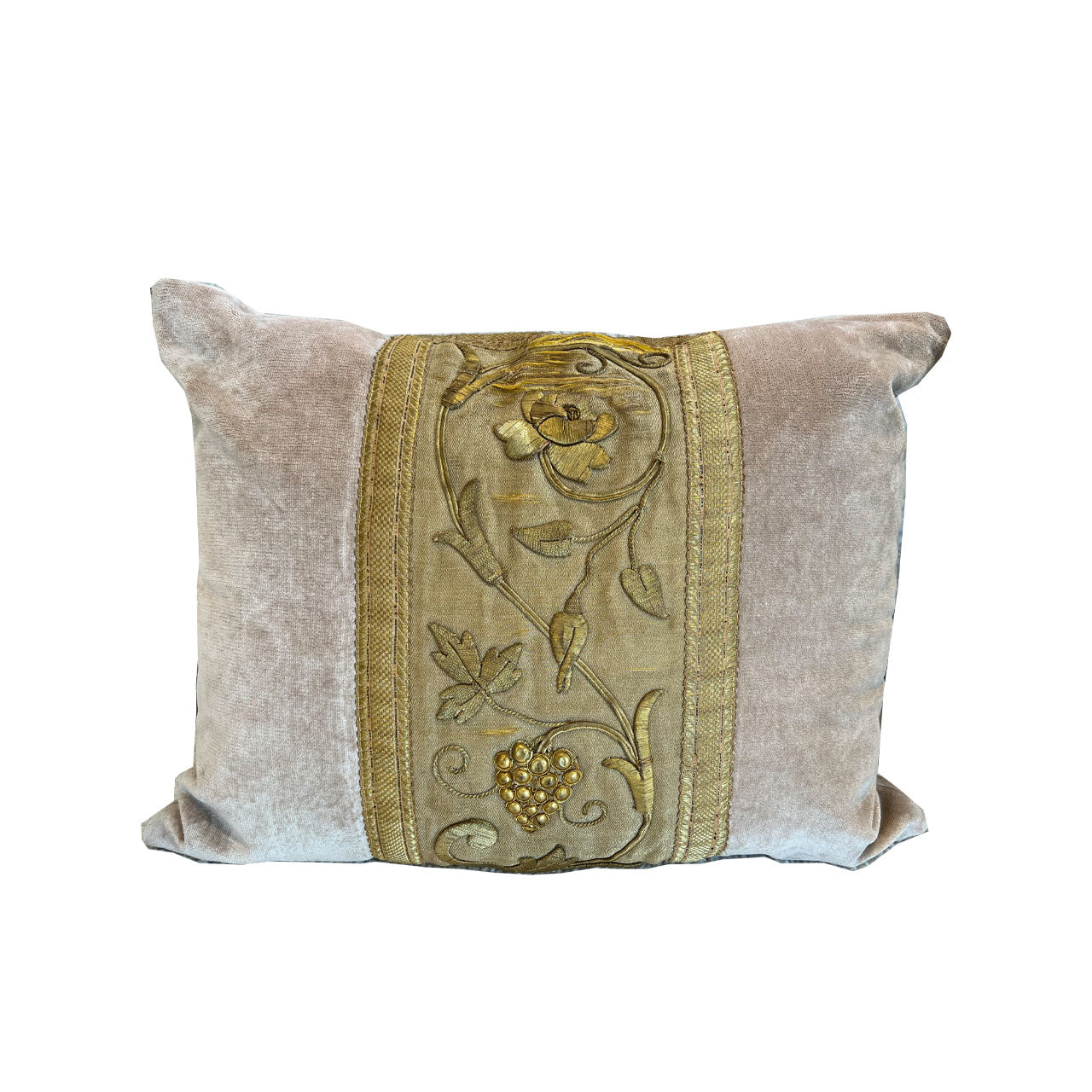 Antique Embroidery & Velvet Pillow Throw Pillow 20" X 16"  by Tara Shaw