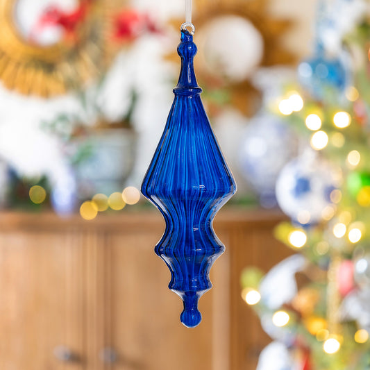 Glass Sapphire Splendor Finial Ornament 14.5"