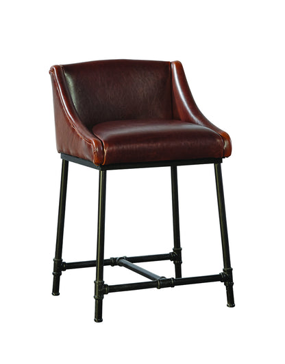 Industrial Leather Iron Pipe Counter Stool by Furniture Classics