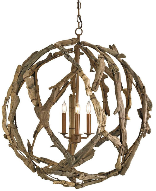 Driftwood Orb Chandelier Currey | Three Lite Orb | Natural Finish - Maison de Kristine