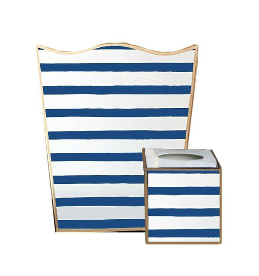 Navy Penstripe Wastebasket Tissue Holder Sold Separately - Maison de Kristine