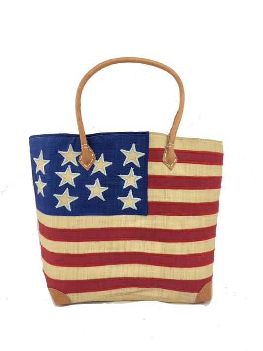 Stunning American Flag Straw Basket Large - Maison de Kristine